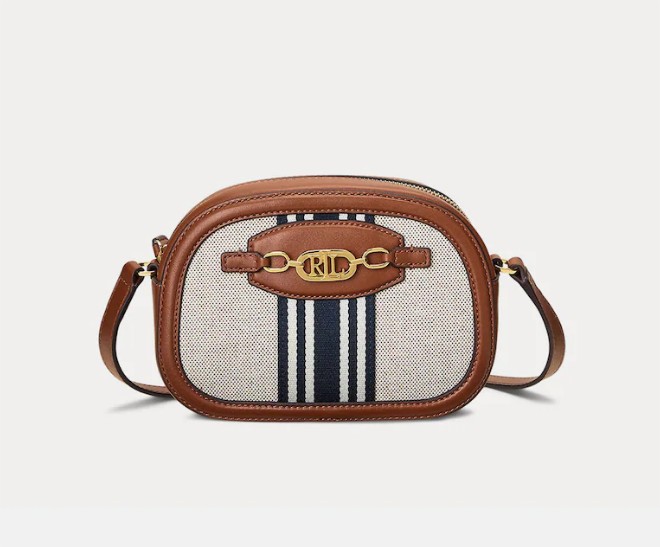 Bandolera pequeña de algodón en beige con rayas y cierre cremallera el corte ingles