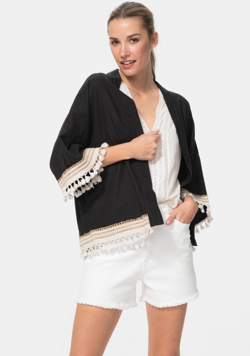 kimono lino negro