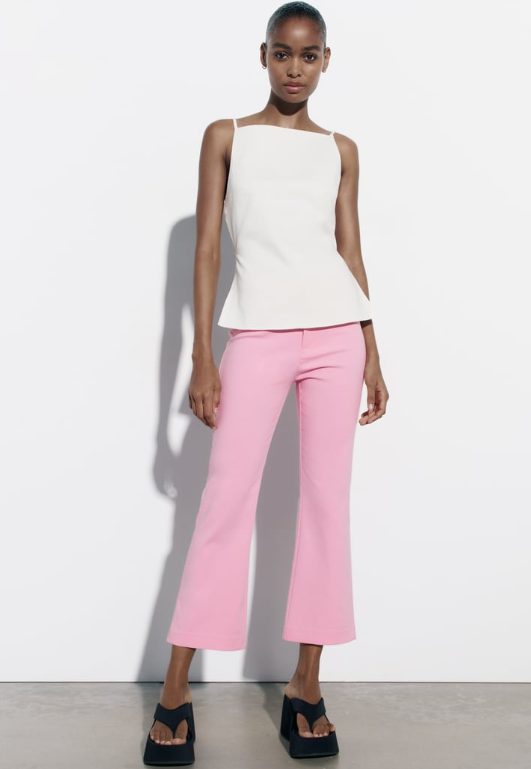 pantalon mini flare rosa