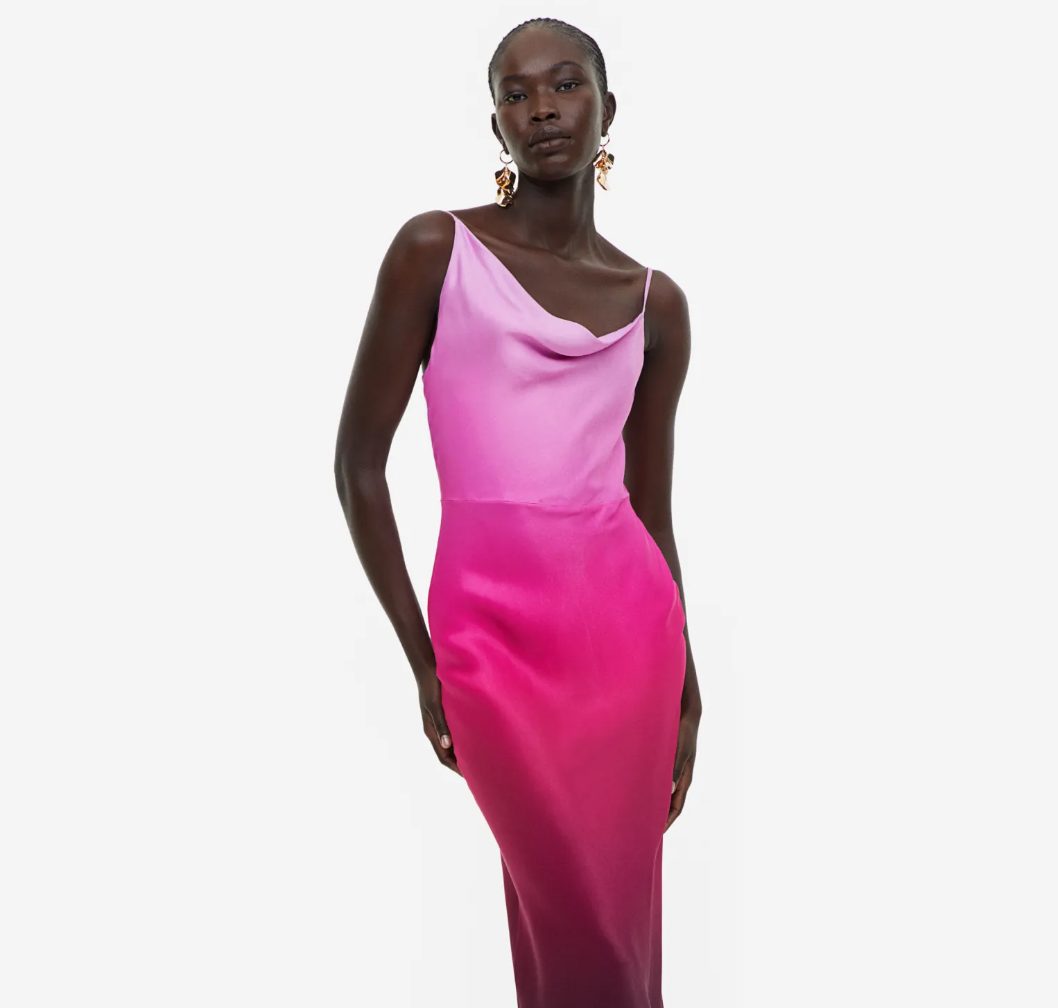 vestido lencero escote cascada h&m