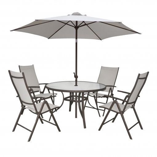conjunto mesa sillas parasol