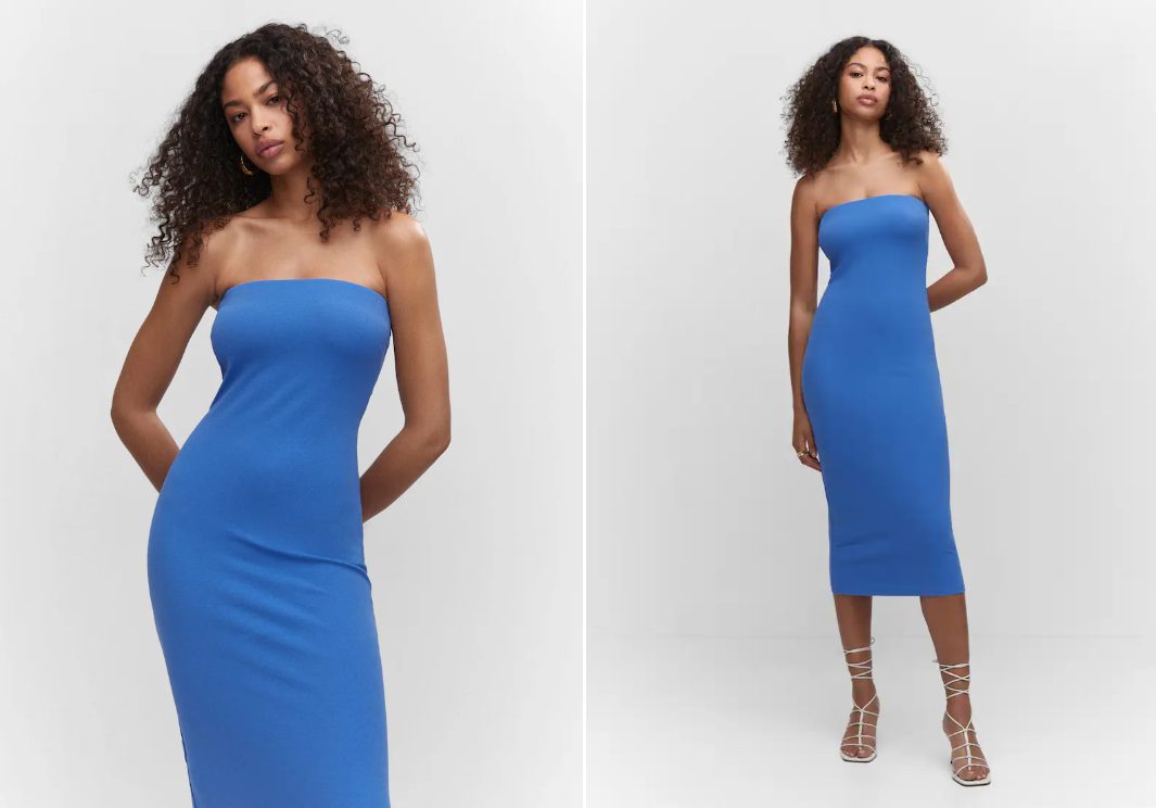 vestido palabra de honor mango