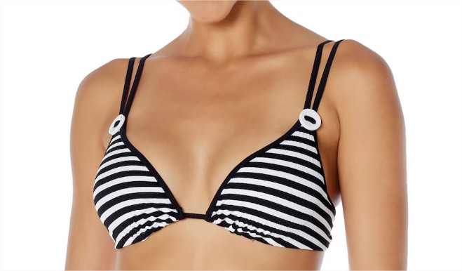 Luce figura este verano, sé la reina de la playa y la piscina con estos bikinis de El Corte Inglés en oferta 1 Moncloa Top de bikini Yamal de rayas tejidas en blanco y negro el corte ingles