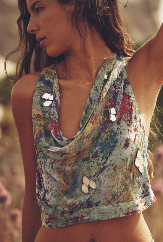 top drapeado estampado