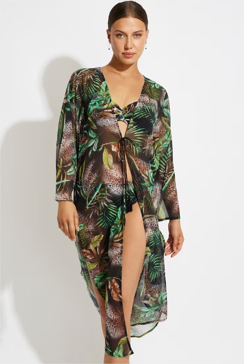 vestido playa manga larga estampado