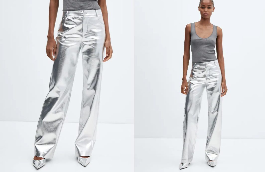 pantalon metalizado mango