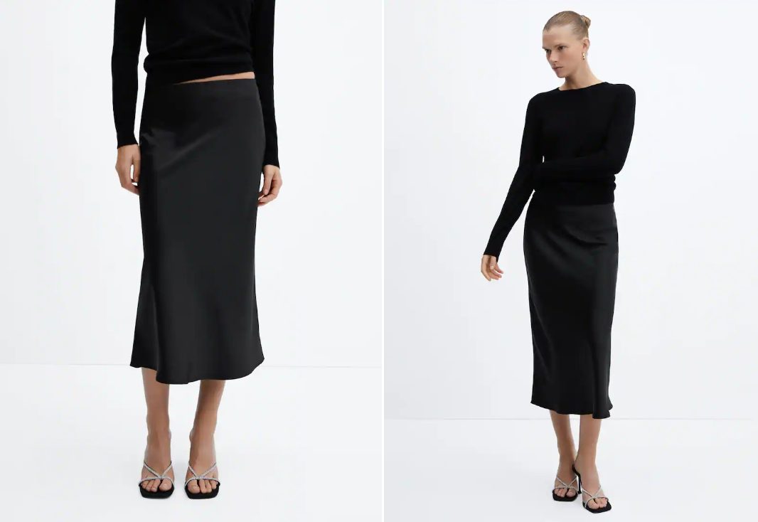 falda midi satinada mango