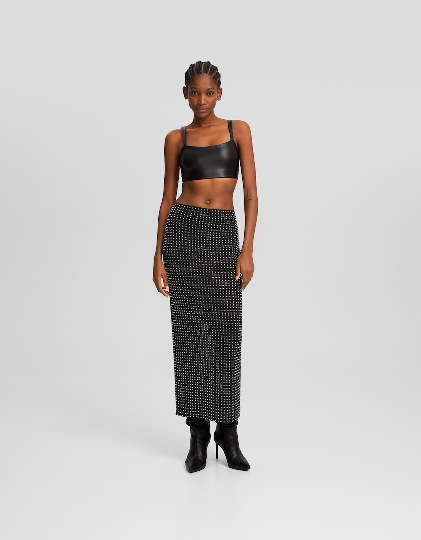 falda midi tul strass