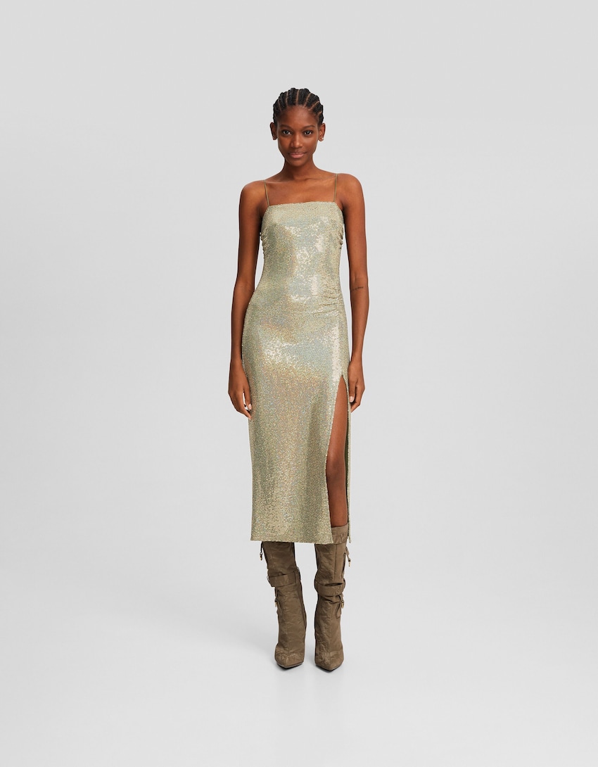 vestido midi brillos