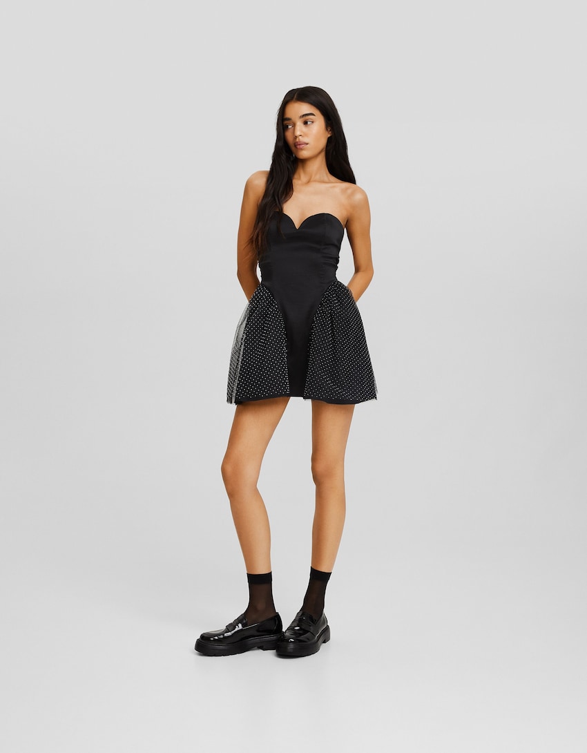 vestido mini bandeau plumeti bershka