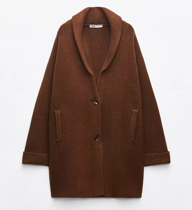 abrigo marron punto zara