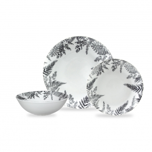 Vajilla 18 Piezas de Porcelana CARREFOUR HOME Helechos Gris Moncloa