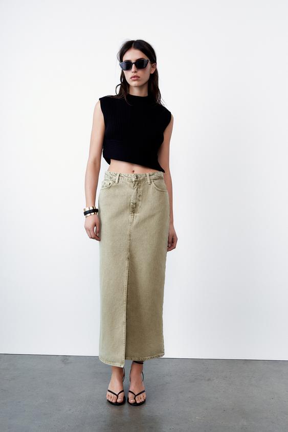 Falda midi denim abertura frontal Zara Moncloa