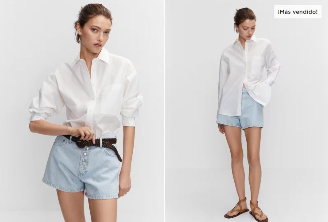 camisa algodon blanca mango outlet