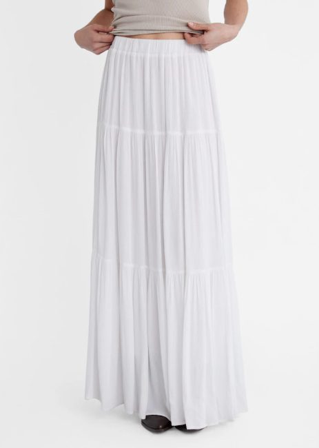 falda stradivarius midi blanca