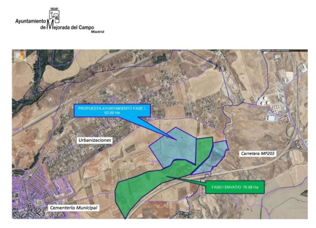 El plan B de Mejorada del Campo ante el huerto fotovoltaico de Ribera 1 Moncloa La propuesta de Mejorada consiste en reducir el tamaño del parque fotovoltaico y alejarlo de las viviendas.