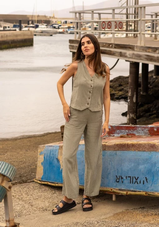 pantalon rayas lino carrefour