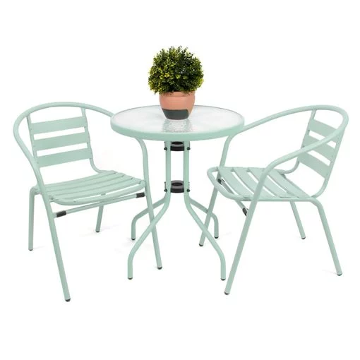set sillas mesa metal verde