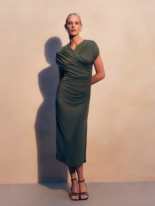 vestido drapeado primark verde