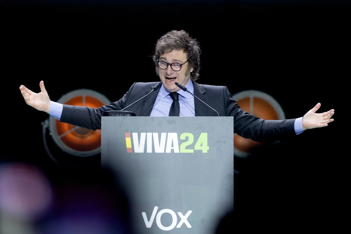 milei-javier-argentina-vox-madrid-psoe El presidente de Argentina, Javier Milei, durante el acto ‘Viva 24’ de VOX, en el Palacio de Vistalegre