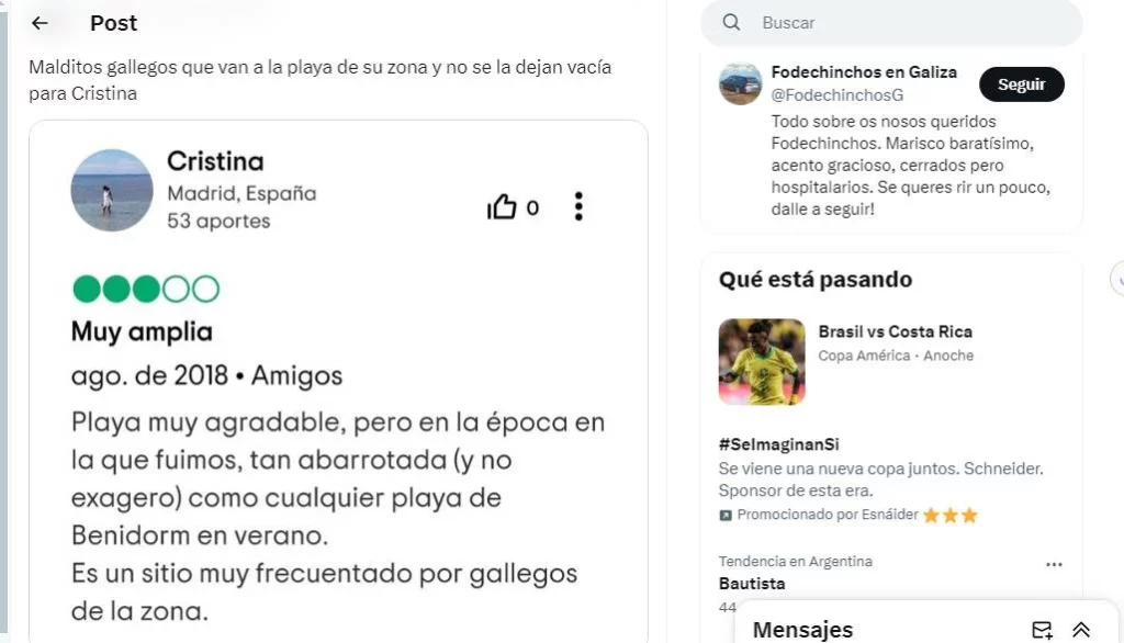 Revuelo por la opinión de una madrileña sobre una playa de Galicia 1 Moncloa El comentario de la madrileña que enojó a todos los de Galicia