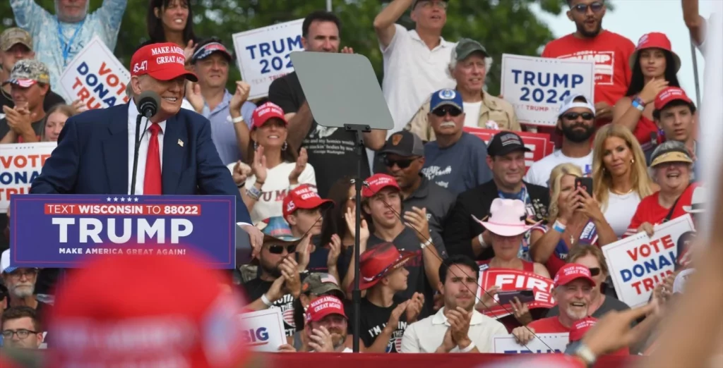 EuropaPress 6040317 18 june 2024 us racine former us president donald trump speaks during Moncloa