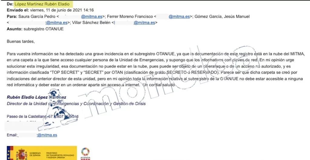 El jefe de Seguridad de Ábalos: «se ha detectado una grave incidencia en el subregistro OTAN/UE» 1 Moncloa OTAN 1 Moncloa