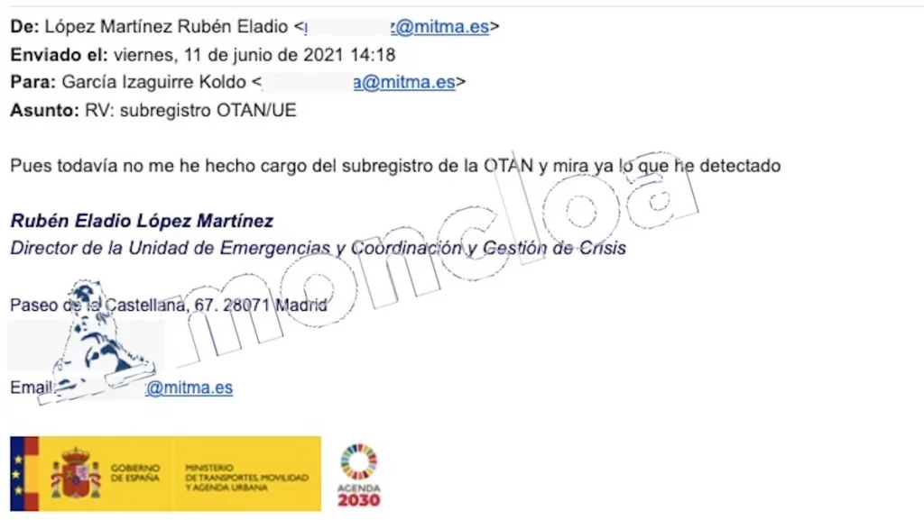 El jefe de Seguridad de Ábalos: «se ha detectado una grave incidencia en el subregistro OTAN/UE» 2 Moncloa OTAN 2 Moncloa