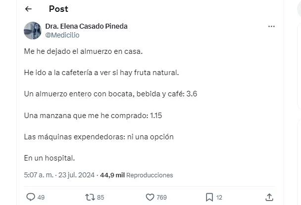 Médica va por fruta a la cafetería del hospital y se da cuenta de algo aterrador 1 Moncloa La médica que reveló qué sucede en los comedores de su hospital