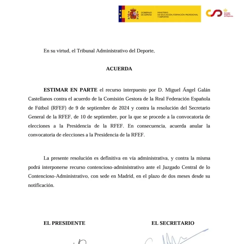 La RFEF convocará elecciones a pesar de que Galán avisa que las impugnará de nuevo 1 Moncloa WhatsApp Image 2024 09 20 at 14.39.39 Moncloa