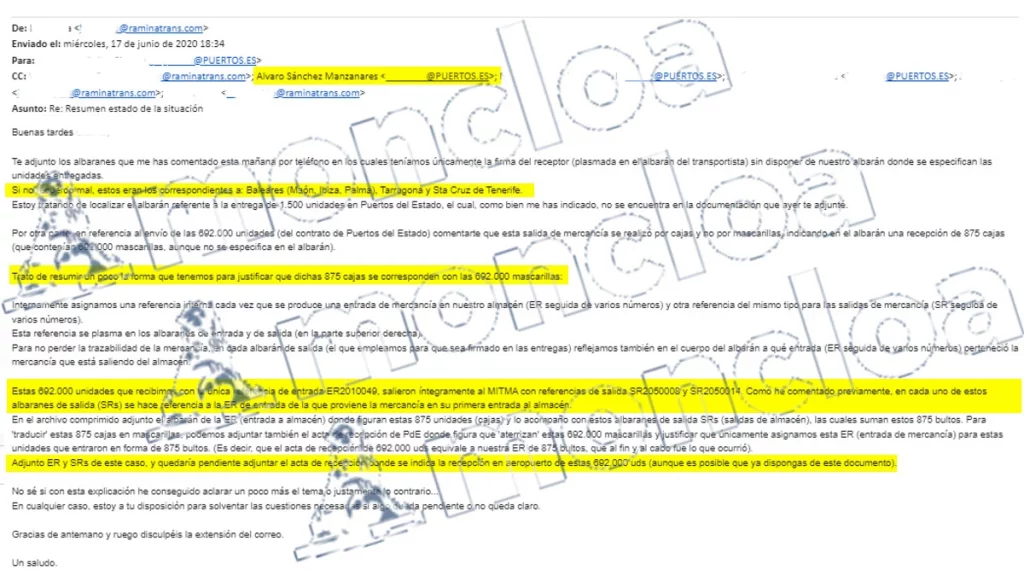 Caso Koldo: los nervios afloraron en Puertos del Estado al detectar la falta de 1,5 millones de mascarillas 3 Moncloa La explicación de Raminatrans a Puertos del Estado