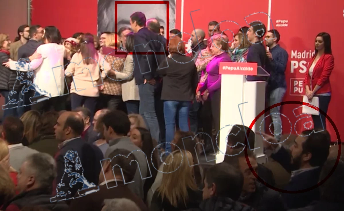 pedro-sanchez-victor-aldama-caso-koldo Víctor de Aldama, espectador de lujo en el mitin de Pedro Sánchez con 'Pepu Hernández', candidato del PSOE a la alcaldía de Madrid