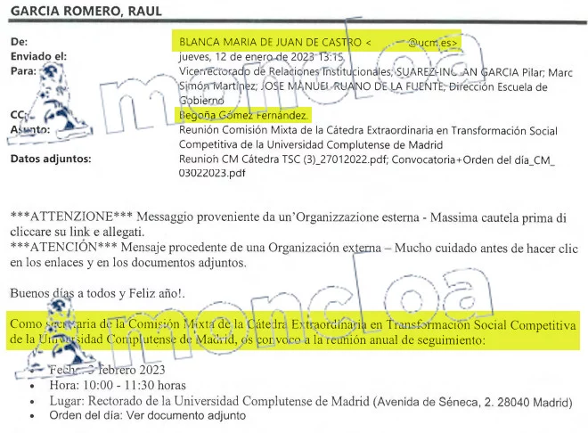 Desfile empresarial en el caso Begoña Gómez por el software y a falta de las cuentas 3 Moncloa Convocatoria de todos los relacionados con la cátedra extraordinaria de Begoña Gómez para la reunión del 3 de febrero