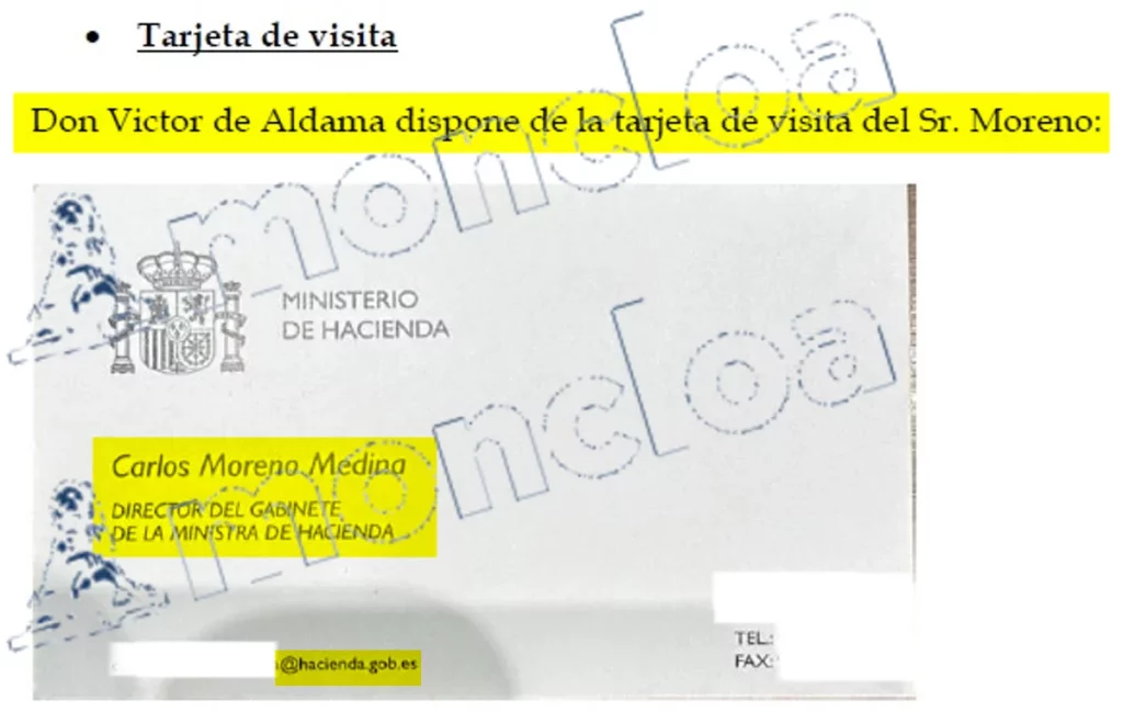 Aldama apunta a la ministra Montero: «Hacienda nos concedió un aplazamiento de pago» 2 Moncloa tarjeta de moreno hacienda Moncloa