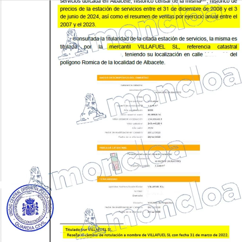 Caso Hidrocarburos: Cómo defraudar 182 M€ en IVA con Aldama y Rivas 1 Moncloa La registro catastral del terreno de Villafuel SL (Aldama y Rivas) en Albacete