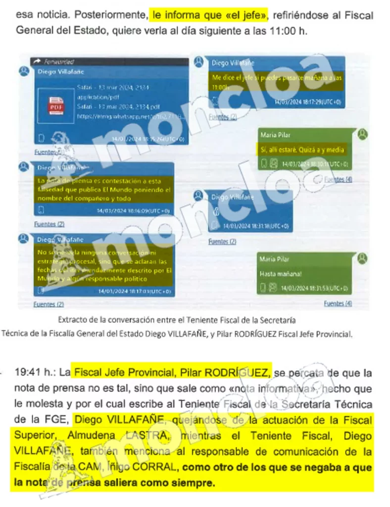 Los mensajes del 'segundo' de la Fiscalía: «Que no te afecten las infamias de Ayuso» 1 Moncloa 4 Moncloa
