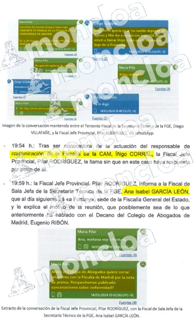 Los mensajes del 'segundo' de la Fiscalía: «Que no te afecten las infamias de Ayuso» 3 Moncloa 6 Moncloa