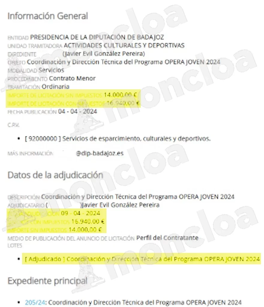 La juez investiga el contrato de un externo en Badajoz para la 'Ópera Joven' de David Sánchez 1 Moncloa contratado Moncloa