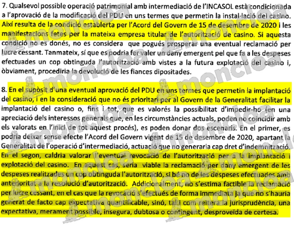 Un informe del Govern tumba las indemnizaciones del Hard Rock 2 Moncloa Las demoledoras conclusiones del informe contra la Generalitat desde el propio Govern. Fuente: MONCLOA.COM