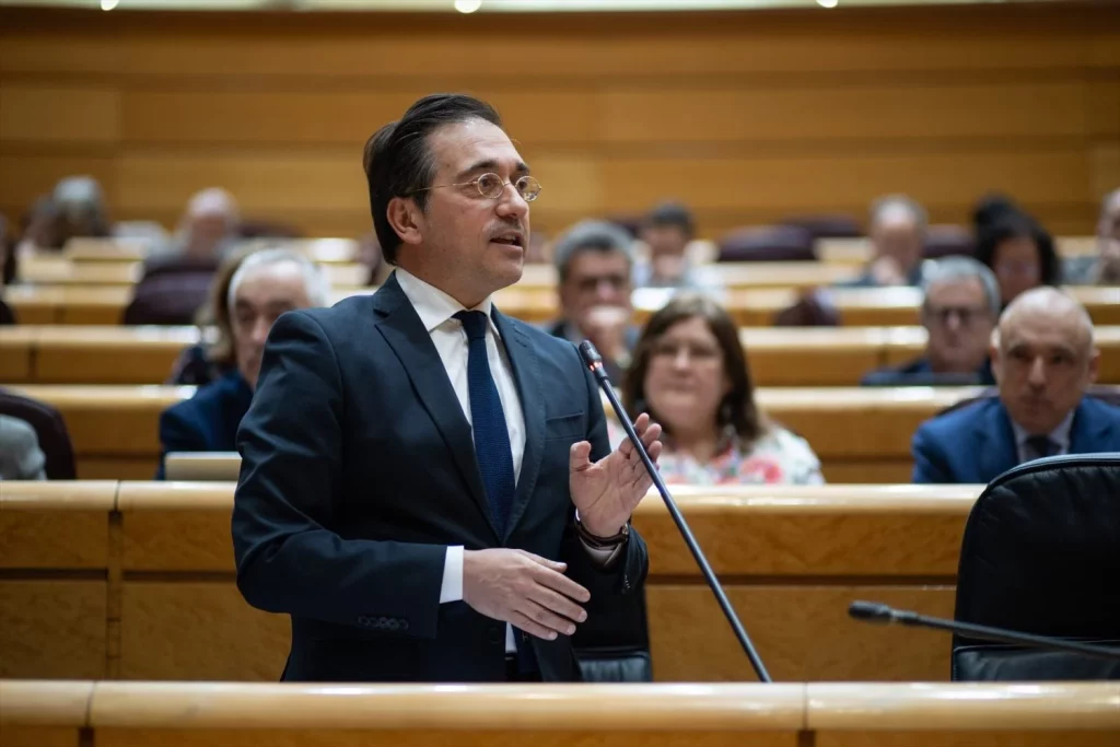 El ministro de Asuntos Exteriores, Unión Europea y Cooperación de España, José Manuel Albares, durante una sesión de control al Gobierno, en el Senado, a 25 de marzo de 2025, en Madrid (Fuente: Agencias)