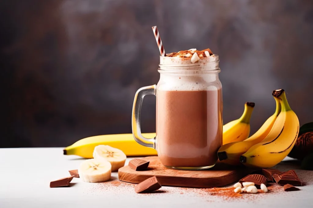 Ingredientes para una malteada cremosa de café y plátano