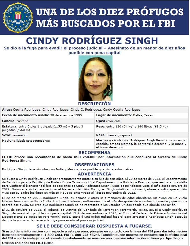 El FBI pone en su lista de "más buscados" a una madre acusada de matar a su hijo 1 Moncloa cindy 2 Moncloa