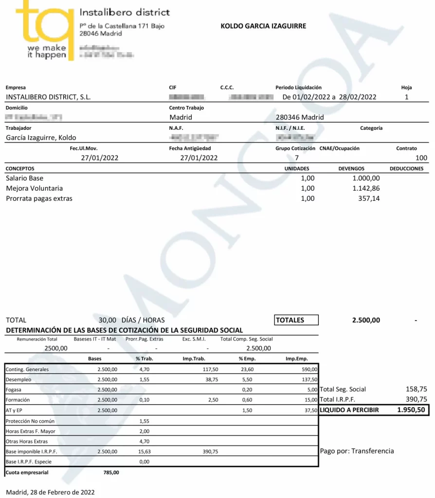 La nómina de Koldo García en Hidrocarburos: 1.950€ mensuales 2 Moncloa nomina Koldo en Instalibero Moncloa