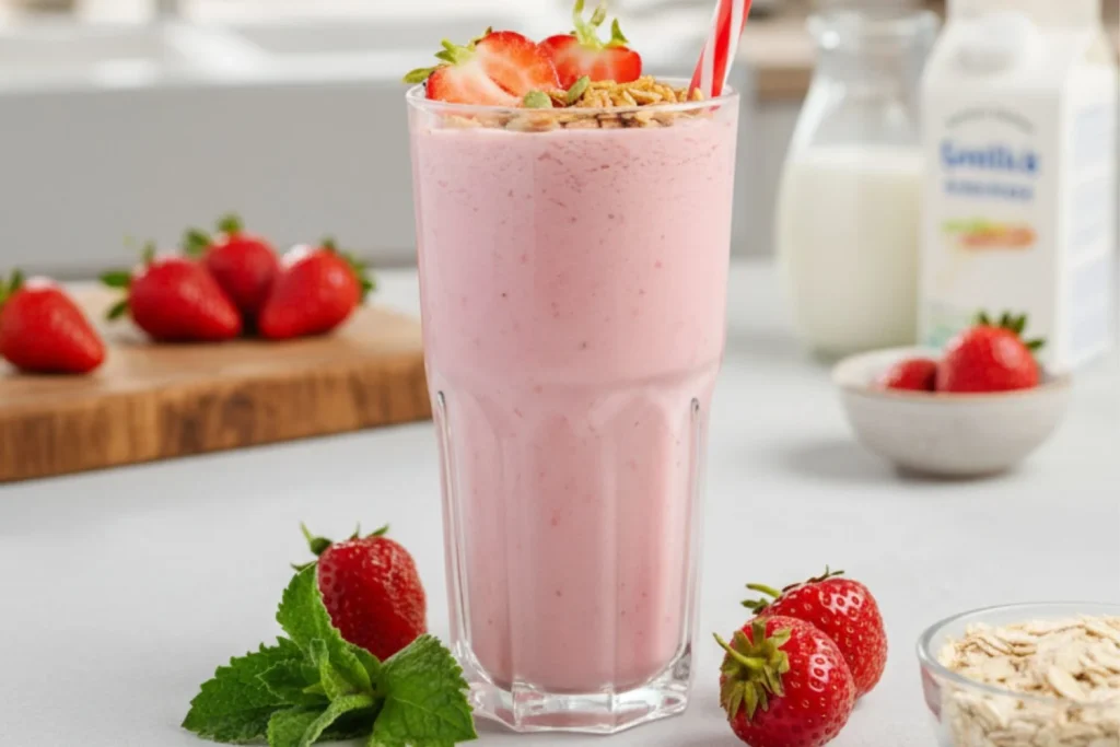 “Los batidos son perfectos para comenzar el día lleno de energía”: Dra. Sara Padilla (29), nutricionista, comparte 5 recetas para toda la semana 2 Moncloa Para una digestión equilibrada: batido de fresa con avena