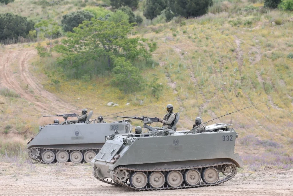 Tanques militares de la Brigada ‘Guadarrama’ XII, en la base militar ‘El Goloso’, a 17 de mayo de 2024, en Madrid (Fuente: Agencias).
