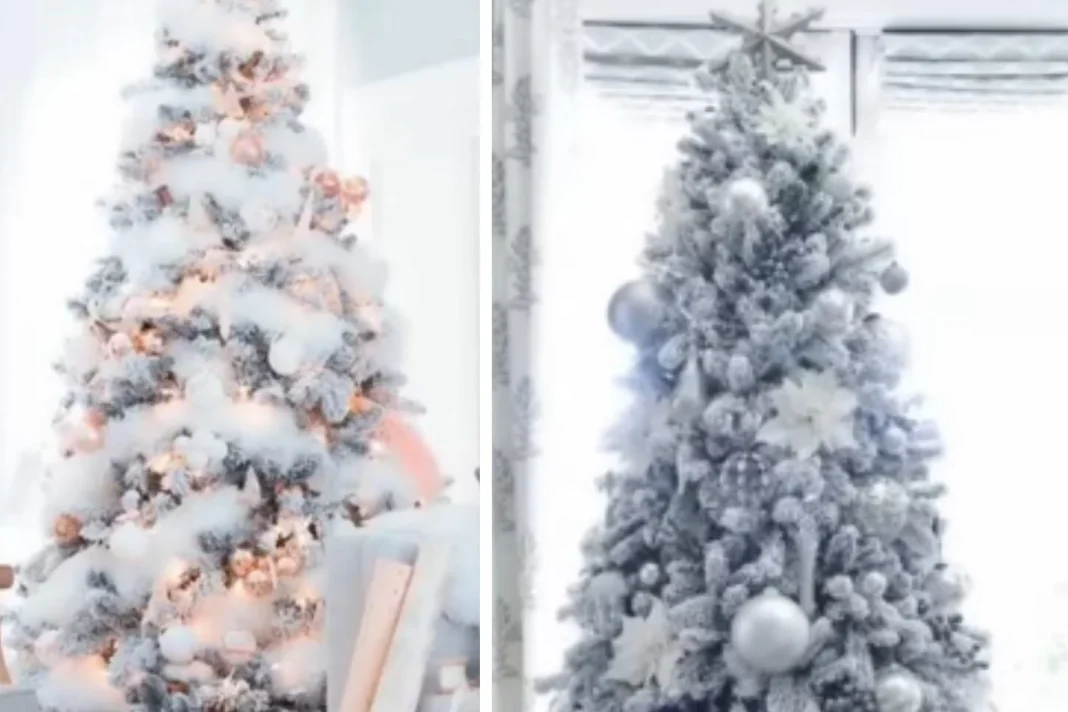 El rosa metalizado cobra vida en los árboles navideños