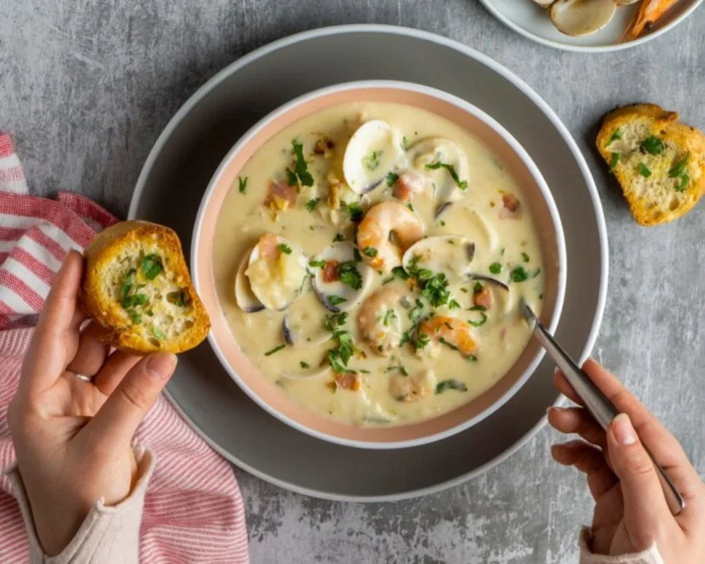 Ingredientes para una deliciosa sopa de pescado con fideos y almejas