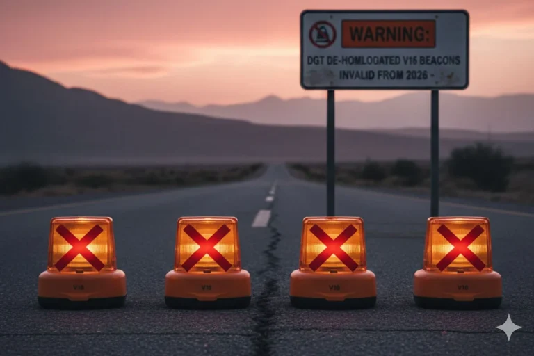 Evita una multa en 2026: La DGT retira la homologación a estas cuatro balizas V16 y las denomina «sin vigencia»