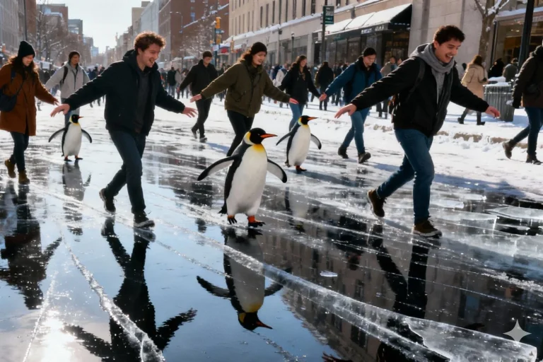 La nieve se derrite y vuelve a congelarse en invierno: los médicos recomiendan caminar “como un pingüino” para evitar resbalones y posibles lesiones