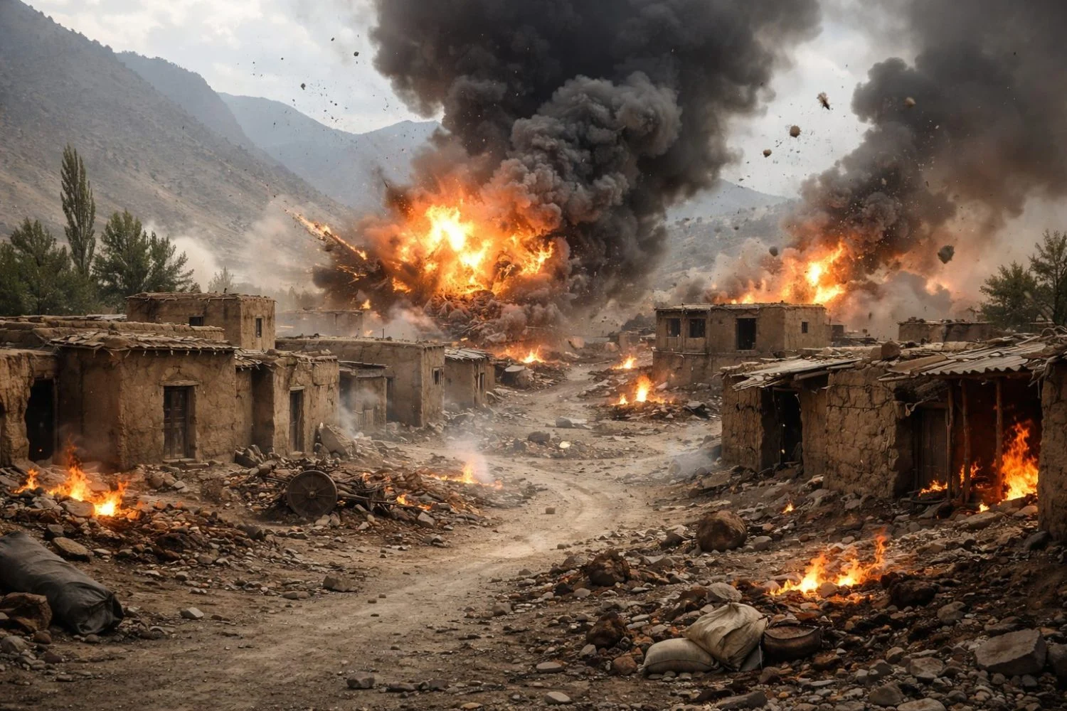 Bombardeo pakistaní sobre Afganistán Bombardeo pakistaní sobre Afganistán (Imagen creada con IA)